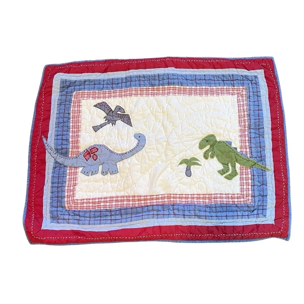 Pottery Barn Kids‎ Dino Dinosaur Quilted Standard Replacement Sham Blue Red